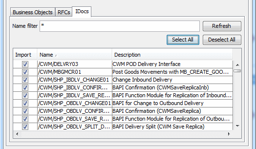 SAP System window, IDocs tab