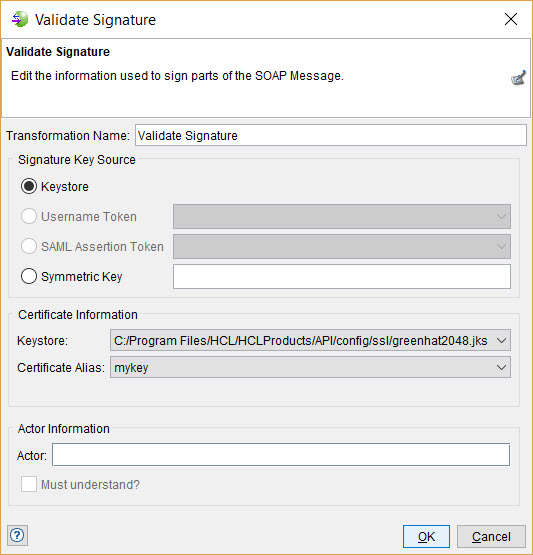 Image of the validate signature dialog box.