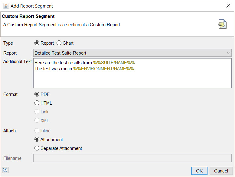 The Add Report Segment window.