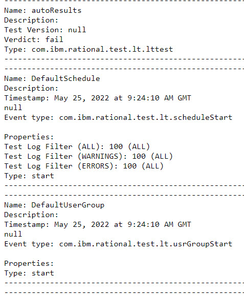 Image of the test log in the text format.
