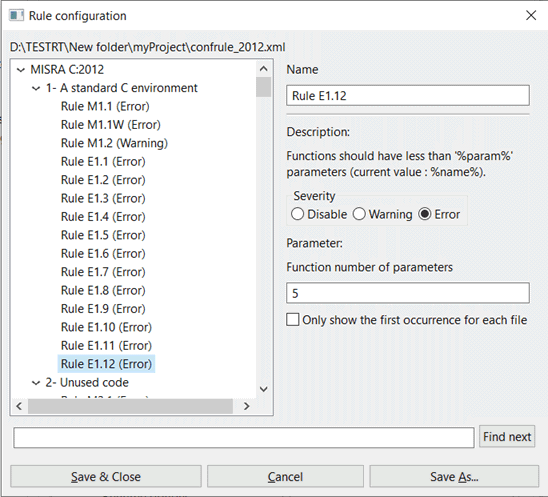 Rule configuration window