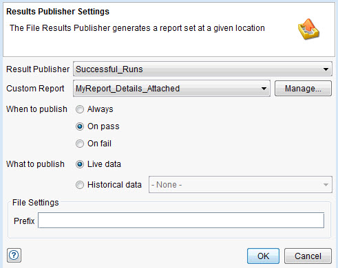 Image of the Add Publish Results Settings window.