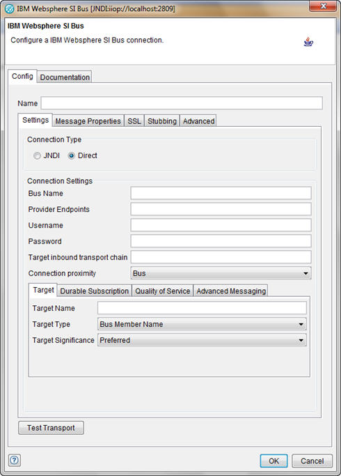 IBM WebSphere SI BUS transport window