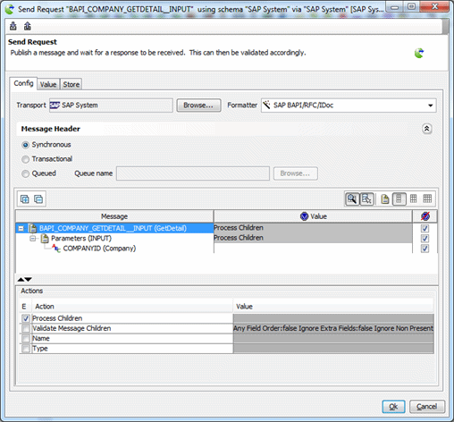 Send Request window, SAP transport (example)