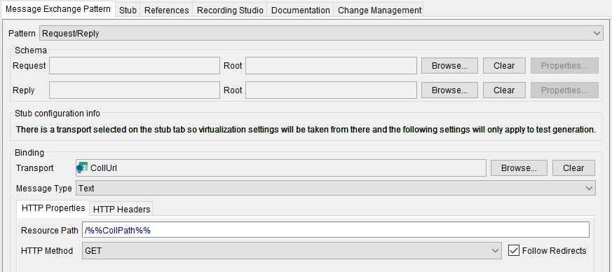 Image of the message exchange pattern tab for the operation.