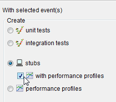 The performance profile option is checked under the stubs heading.