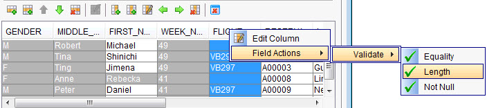 Field Actions menu with different cell Assert actions.