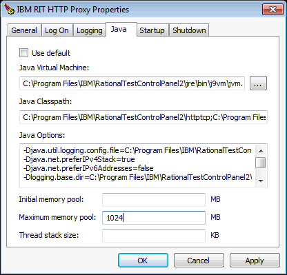The user interface for the editProxyService.bat utility has a field text where you can enter the maximum memory pool value in MB.