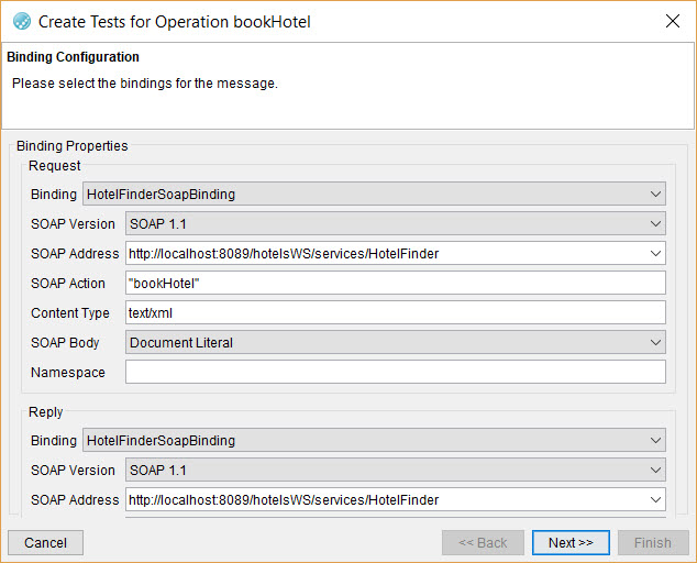 Image of the binding configuration dialog.