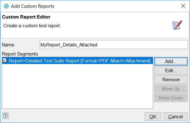 The Add Custom Reports window showing report segment.