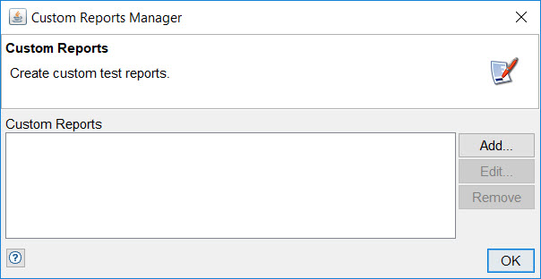 The custom reports manager window.