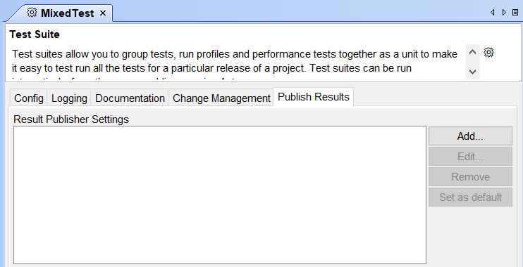 The Publish Results tab for a test suite.