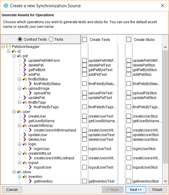 Image of the Generate assets for operations dialog box.