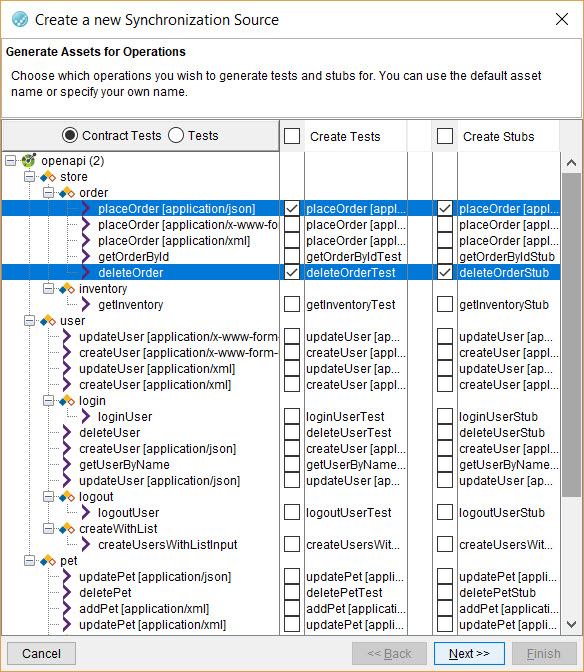 Image of the Generate assets for operations dialog box.