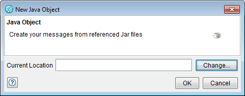 The New Java Object dialog requests a location.