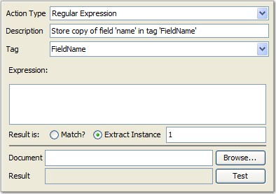 Image of the options for the Regular Expression action type.
