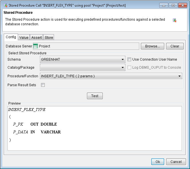 Stored Procedure Call Config tab