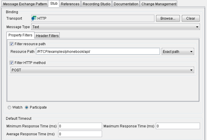 The Stub page of the Operation editor