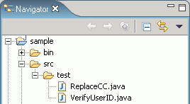 Navigator view with ReplaceCC.java and VerifyUserID.java classes