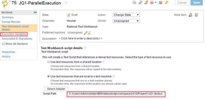 Test Workbench script details in RQM test