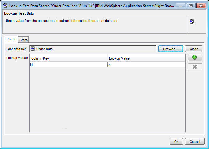 The Config page of the Lookup Test Data window