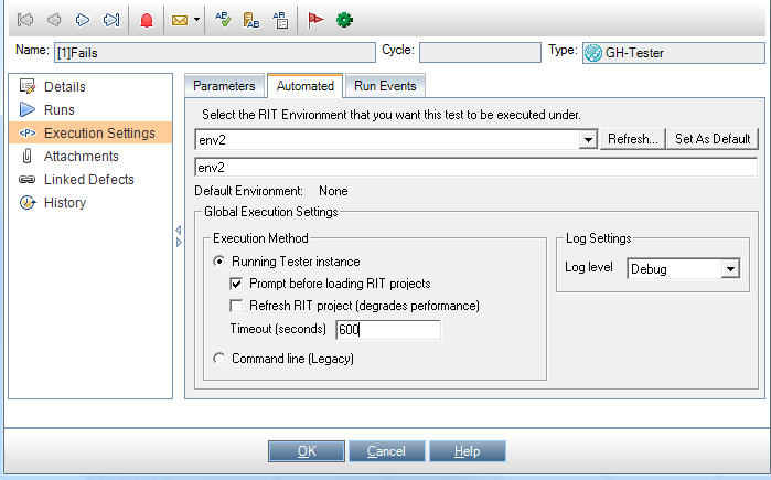 Automated tab of the Execution Settings window