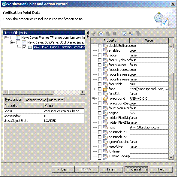 Verification Point Action Wizard window Verification Point Data page