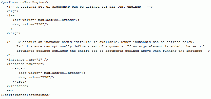 Performance test engines section of agent config file