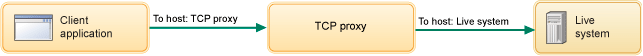 The proxy changes the destination host to that for the live system.
