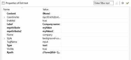 Table of properties with the custom attributes identified s main properties in the application