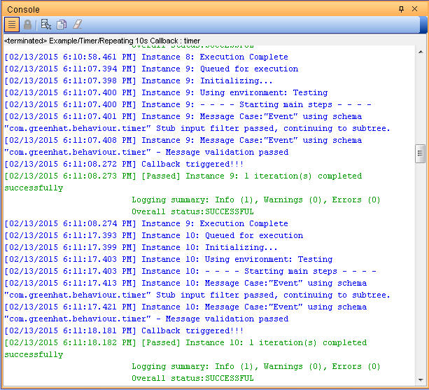 Results of running the stub with a repeating timer