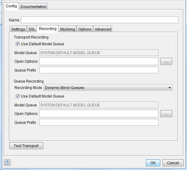 The Recording page of the MQ transport.