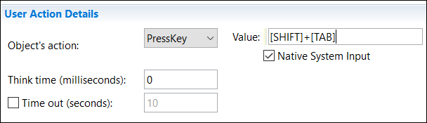PressKey action key entered to simulate special keys.