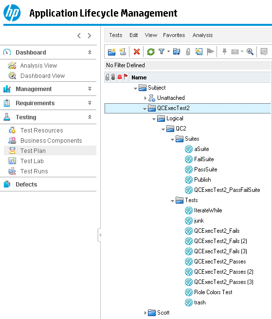 HP Quality Center linked tests