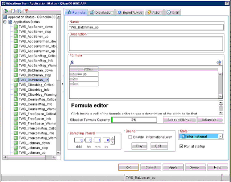 Screen capture of the TWS application default situations